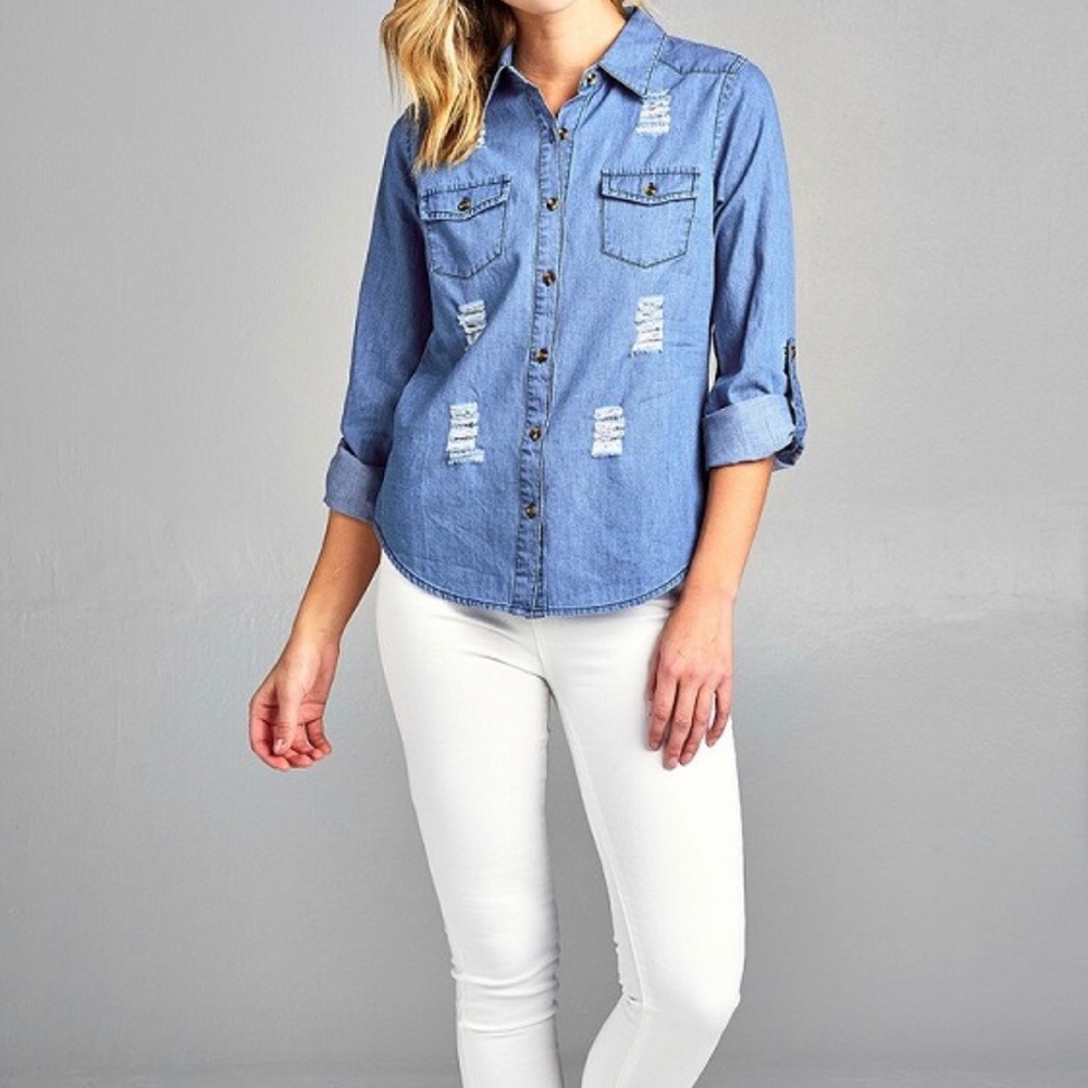Distressed Light Denim Shirt